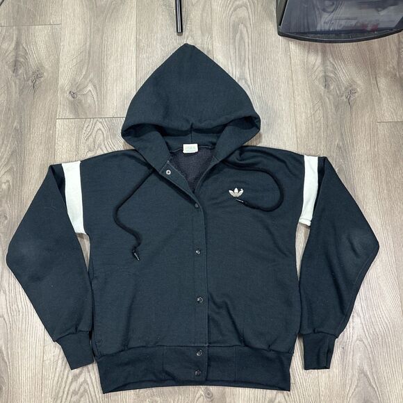 Vintage 1980s Adidas Originals Trefoil Hooded Cardigan Sweatshirt Size Medium - Picture 2 of 6